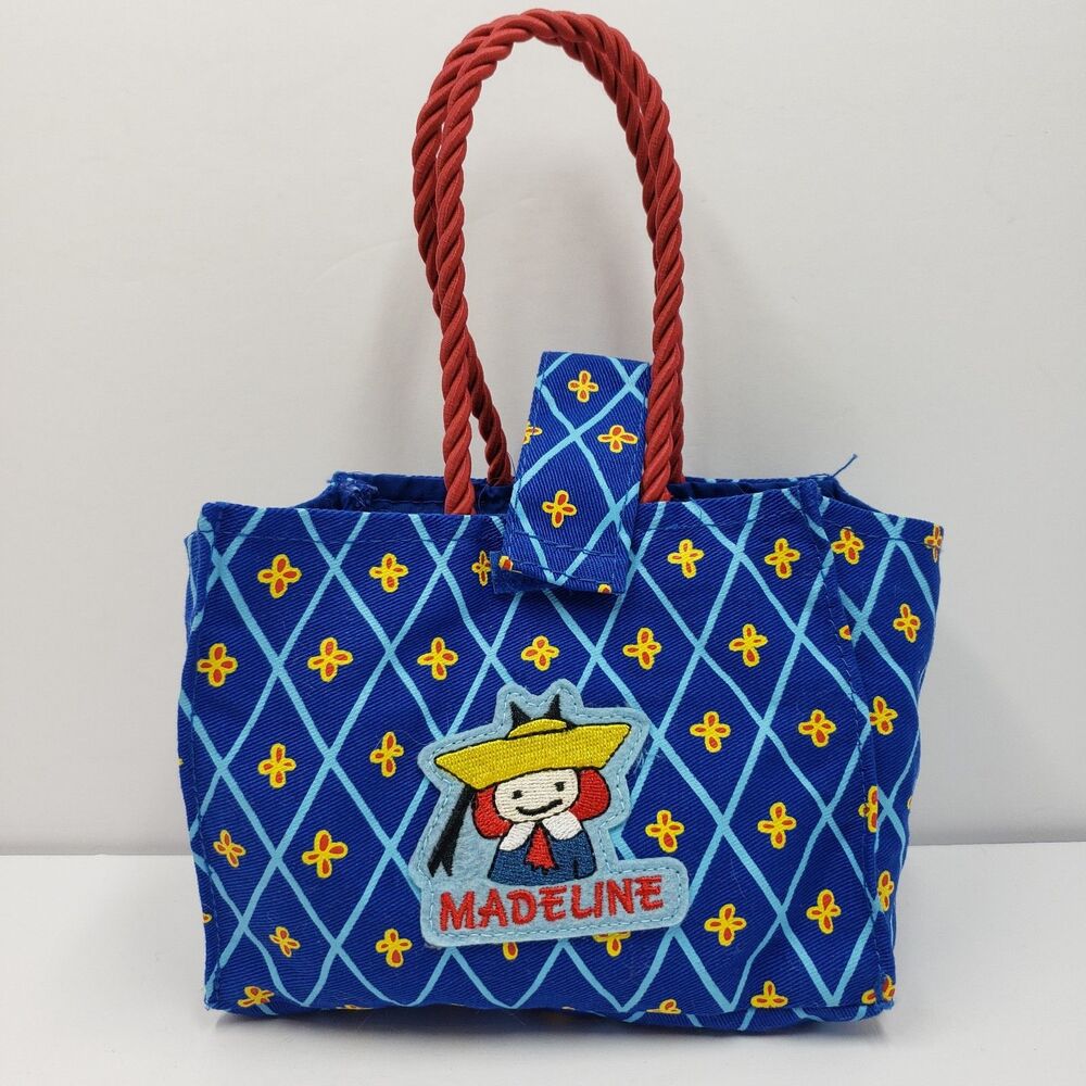 Vintage Madeline Small Canvas Tote Bag Blue Yellow Floral Pattern YOTTOY Dog